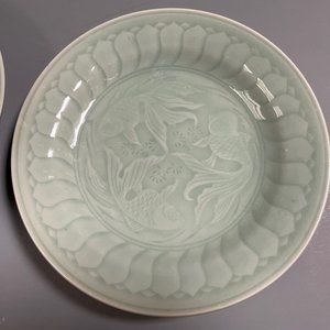 Vintage Celadon Fish / Koi Dessert or Salad Plates